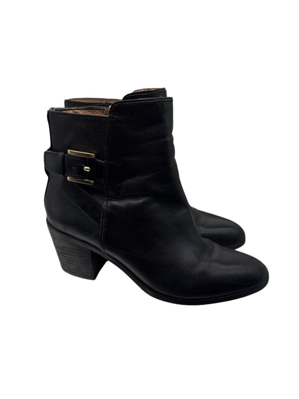 Louise Et Cie Black Leather Ankle Boots With Side Buckle Detail Size 5.5